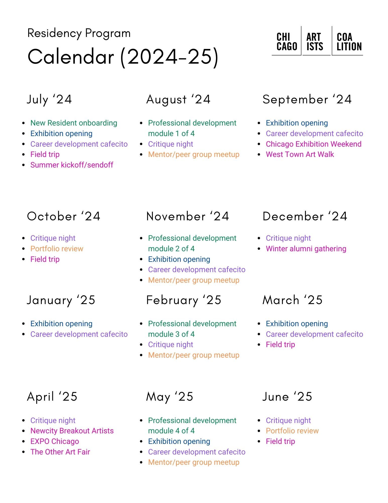 Residency Program Calendar 2024-25